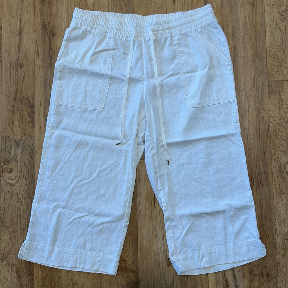 Land N Sea Linen Blend Cropped Pants Wide Leg High Rise White Women's Plus 1X XL